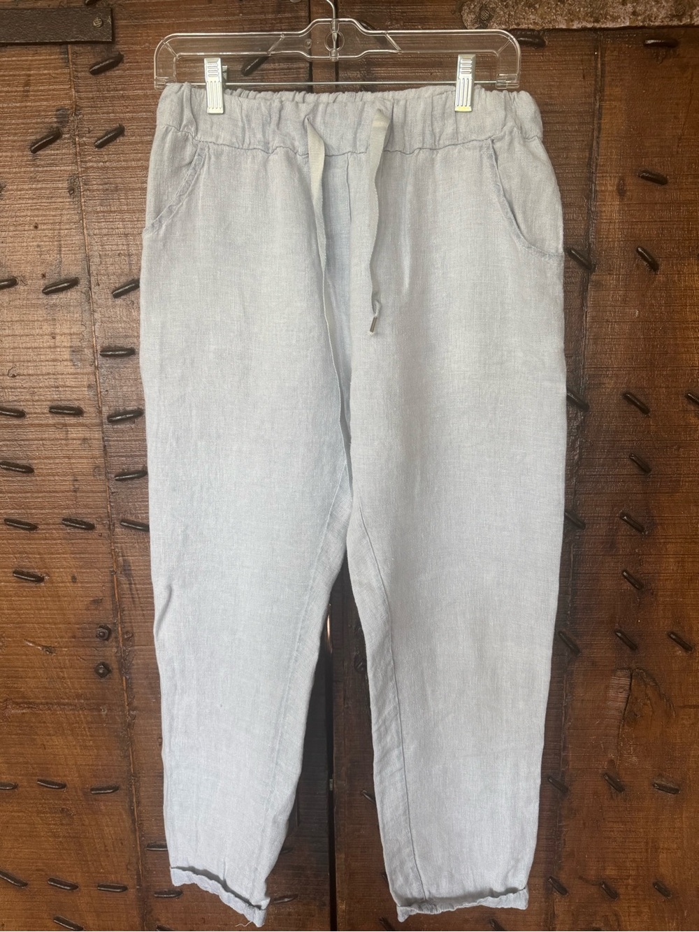 Women’s Light Gray Drawstring Linen Joggers